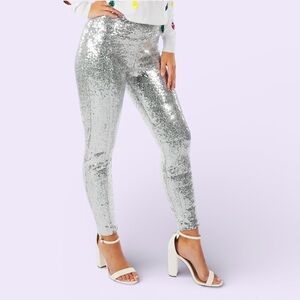 Tipsy Elves Shiny Sequin High Waisted Leggings in silver NWT